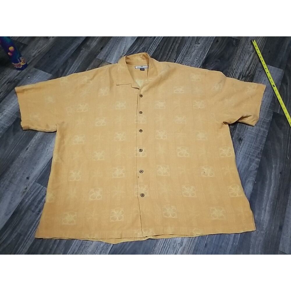 Tommy Bahama Bali Mens Yellow Orange 100% Silk Floral Shirt 2XL Discolored